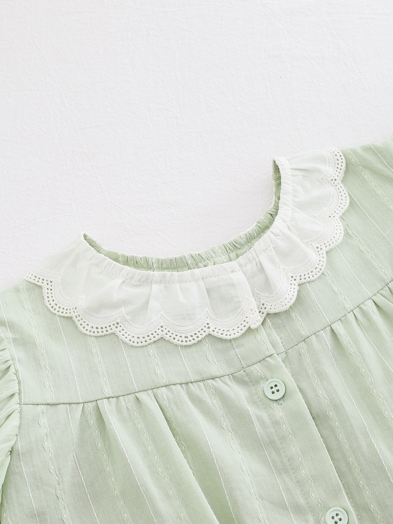 Sweet Lace-Paneled Flutter Sleeve Doll Collar Shirt and Pants Set