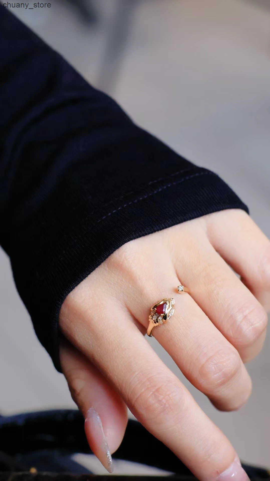 18K real gold natural ruby diamond ring snake head open ring wedding ring for women Valentines Day gift factory wholesale custom z250529GLQ0