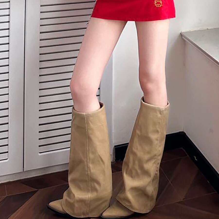 Genuine Leather Niche Pointed Toe Chunky Heel Over-the-Knee for Women Autumn Winter Long Straight Tube Riding Western Cowboy Boots