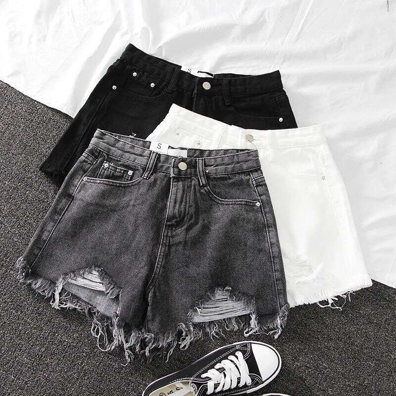 Shorts Women Denim Shorts Summer New High Waisted Denim Shorts For Women Loose Fit Distressed Chic Fringe A Line Wide Leg Hot Pants Trend Jean Shorts