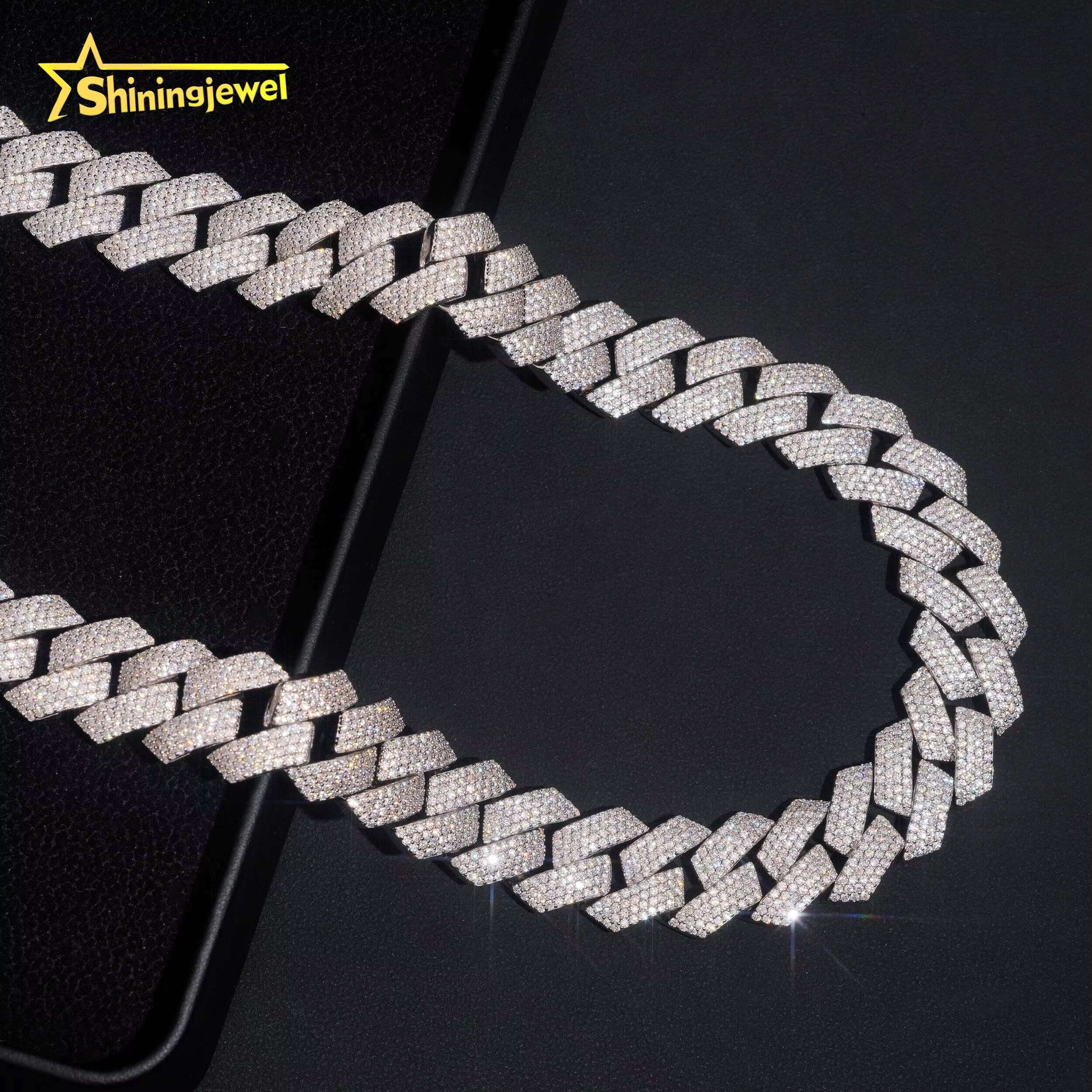 Hip Hop Luxury 18MM 4Rows Cuban Link Moissanite 925 Silver Fashion Jewelry Necklaces Custom Iced Out Cuban Link Chain for Men