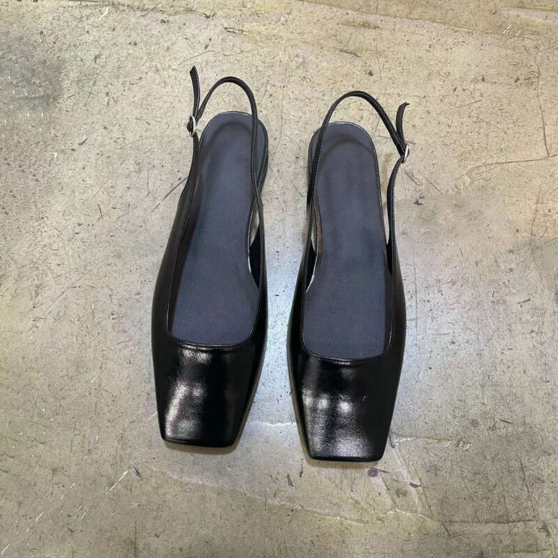 Cowhide Version ~ Korean Style Square Toe Flat for Women 2025 Summer New Elegant Low Heel Back Strap Sandals