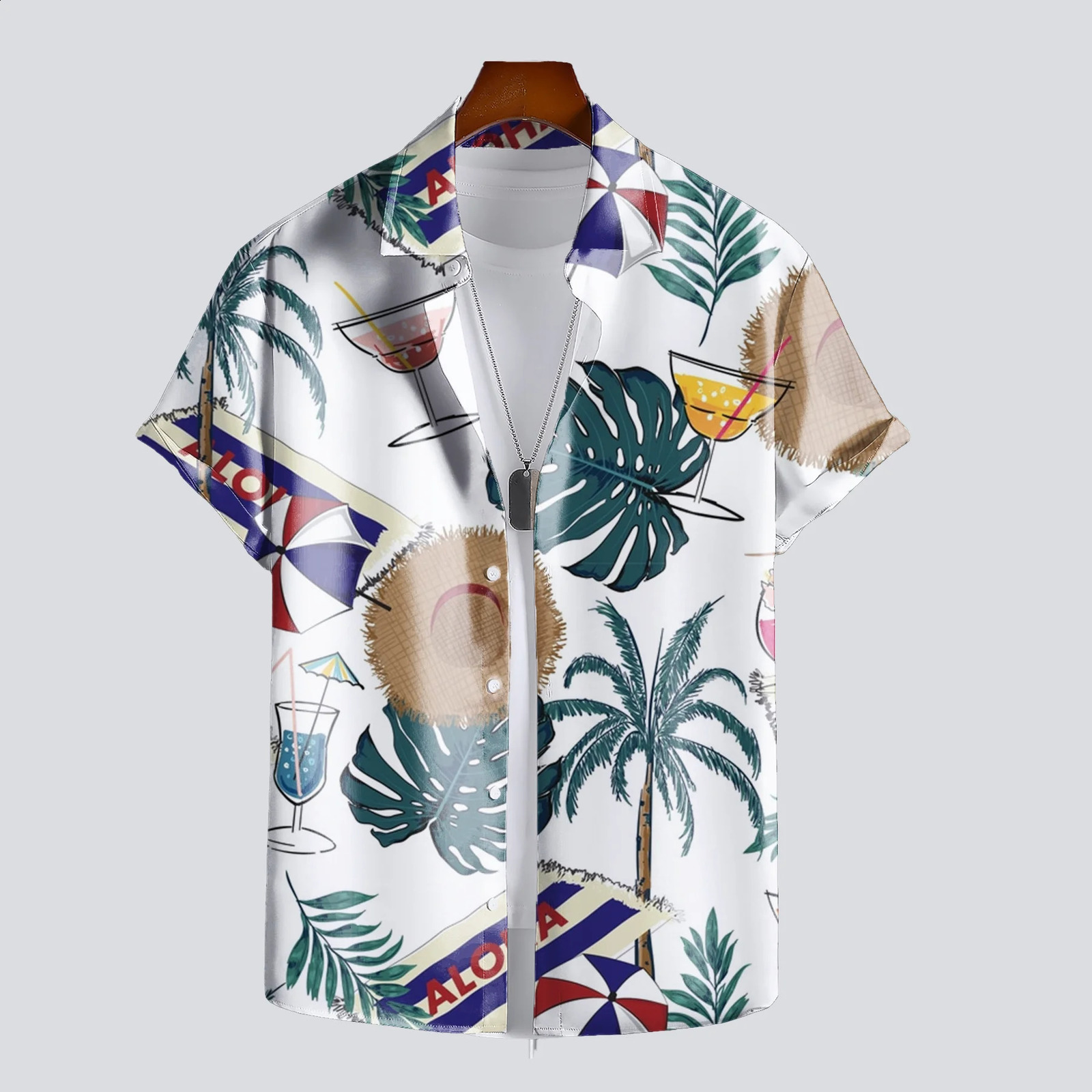 Mens Summer 3D Printed Hawaiian Landscape Graphic Hawaiian Shirt Casual Printed Floral Short Sleeve Hawaiian Tropical Top 250527