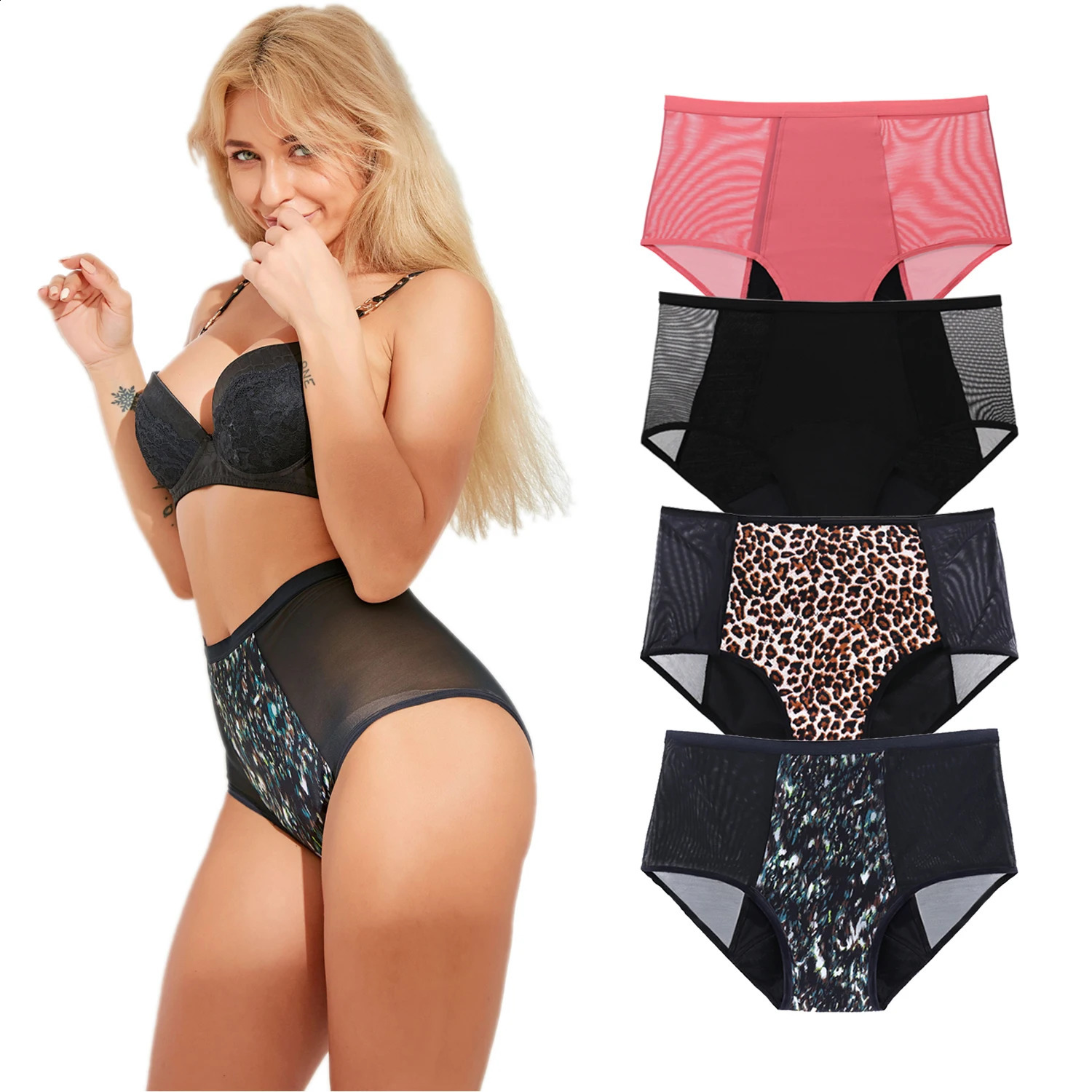 Breathable Menstrual Panties 4Layer Leak Proof Bamboo Fiber Underpants Heavy Flow Woman Underwear Fast Absorption Period Briefs 250526