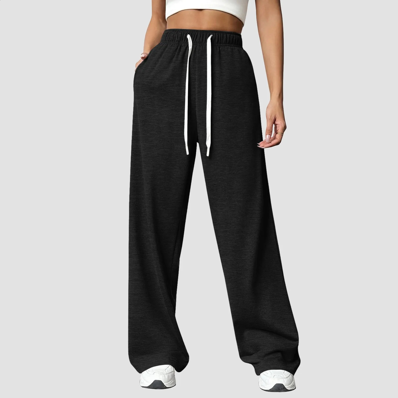 WomenS Fleece Lined Wide Leg Sweatpants High Waisted Drawstring Baggy Cargo Pants Fall Casual Joggers Tracksuit 250529Z