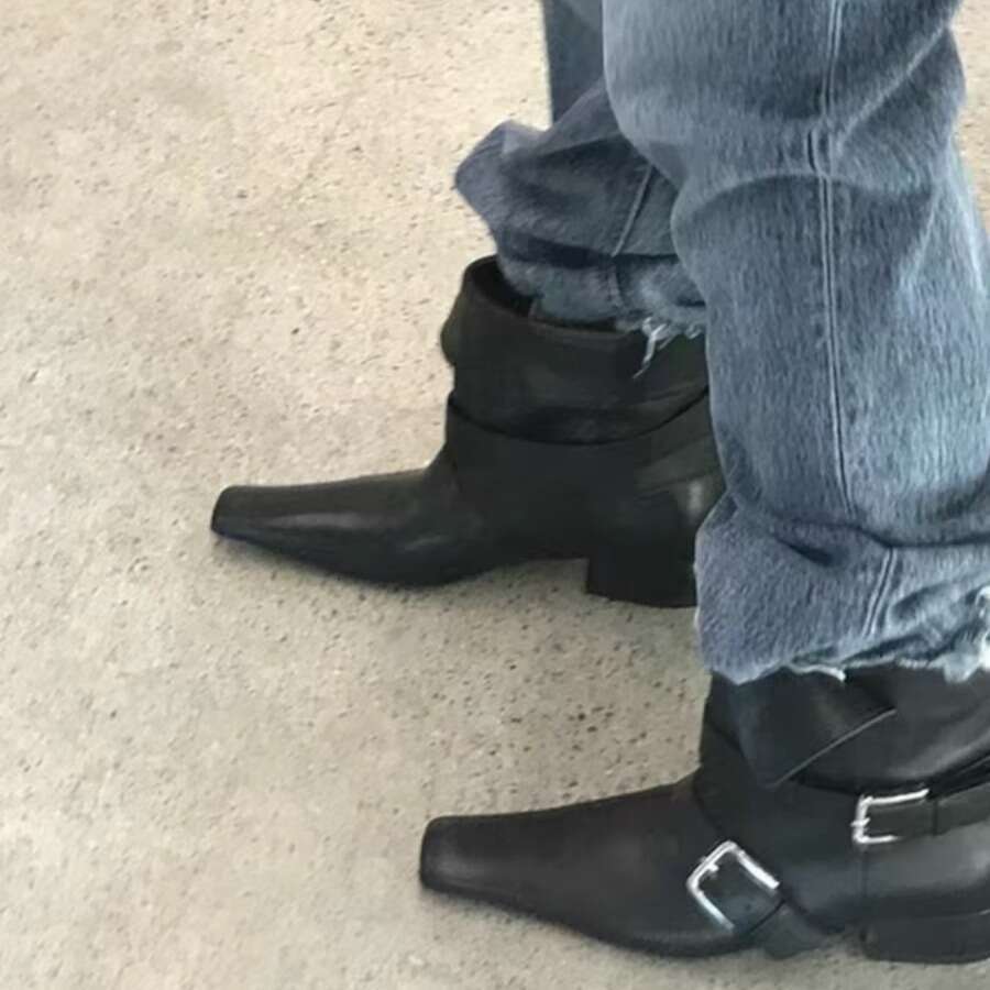 Korean Style Niche Design Turn-down Collar Two-way Small Square Toe Martin for Women 2024 Chunky Heel Chelsea Slim Short Boots