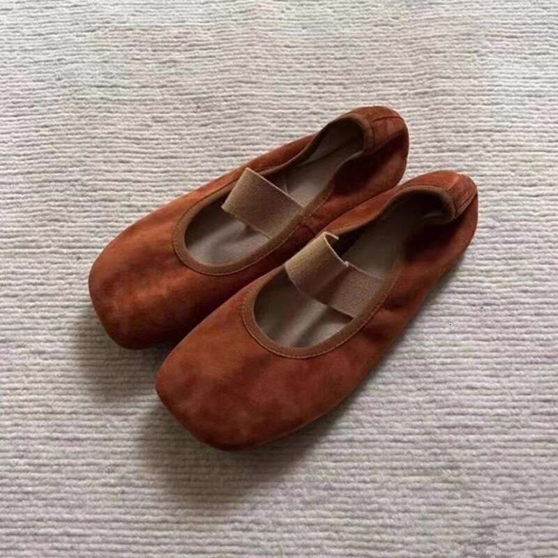 Genuine Leather Niche Suede Square Toe Shallow Comfortable Flat Ballet One-Strap Mary Jane Single Shoes for Women