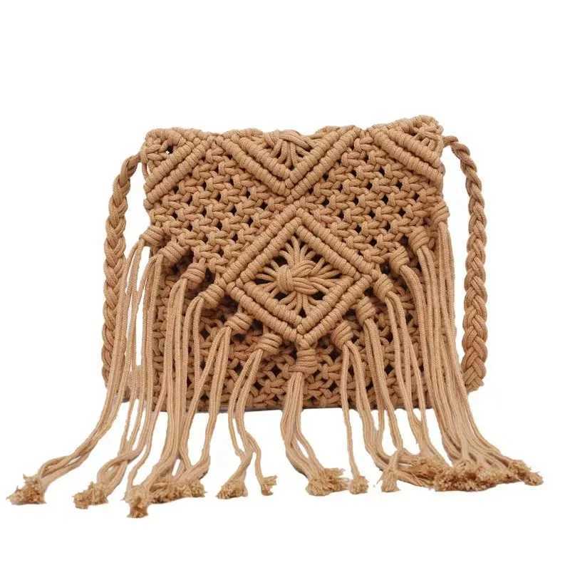 Women Straw Shoulder Bag with Tassel Crochet Satchel Bag Solid Color Bohemian Sling Bag Ladies Daily Bag Crossbody Bag XJ2520528