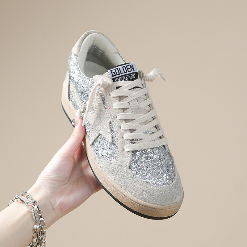 Small dirty shoes women new do old star sequins preppy style lace up casual plate shoes casual fashion hundred 2025