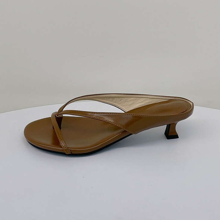 Genuine Leather Niche Design Edge Strap Toe Post for Women, Summer Open-Toe Low Cat Heel Sandals