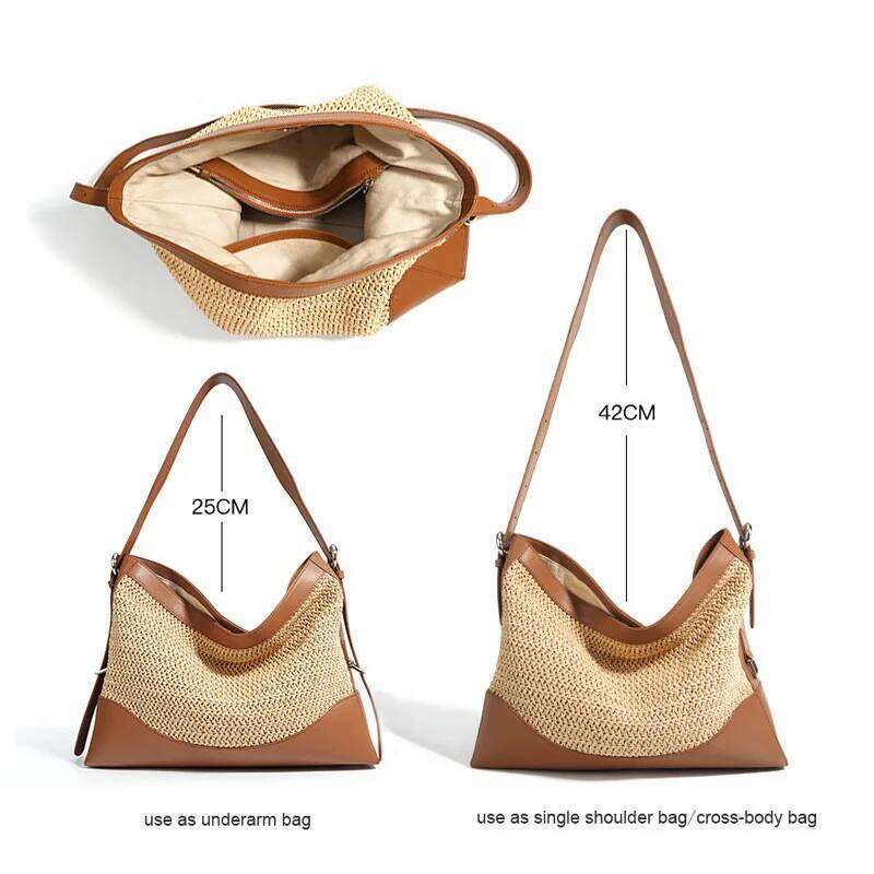 2024 Summer Women Beach Tote Lady Lazy Style Handmade Straw Plaited Shoulder Bag Female Large Capacity Woven Crossbody Messenger
