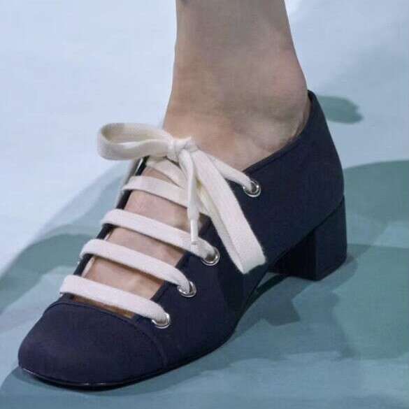 French Style Niche Lace-up Chunky Heel Square Toe Ballet Flats Women Spring Autumn New Mary Jane Shoes