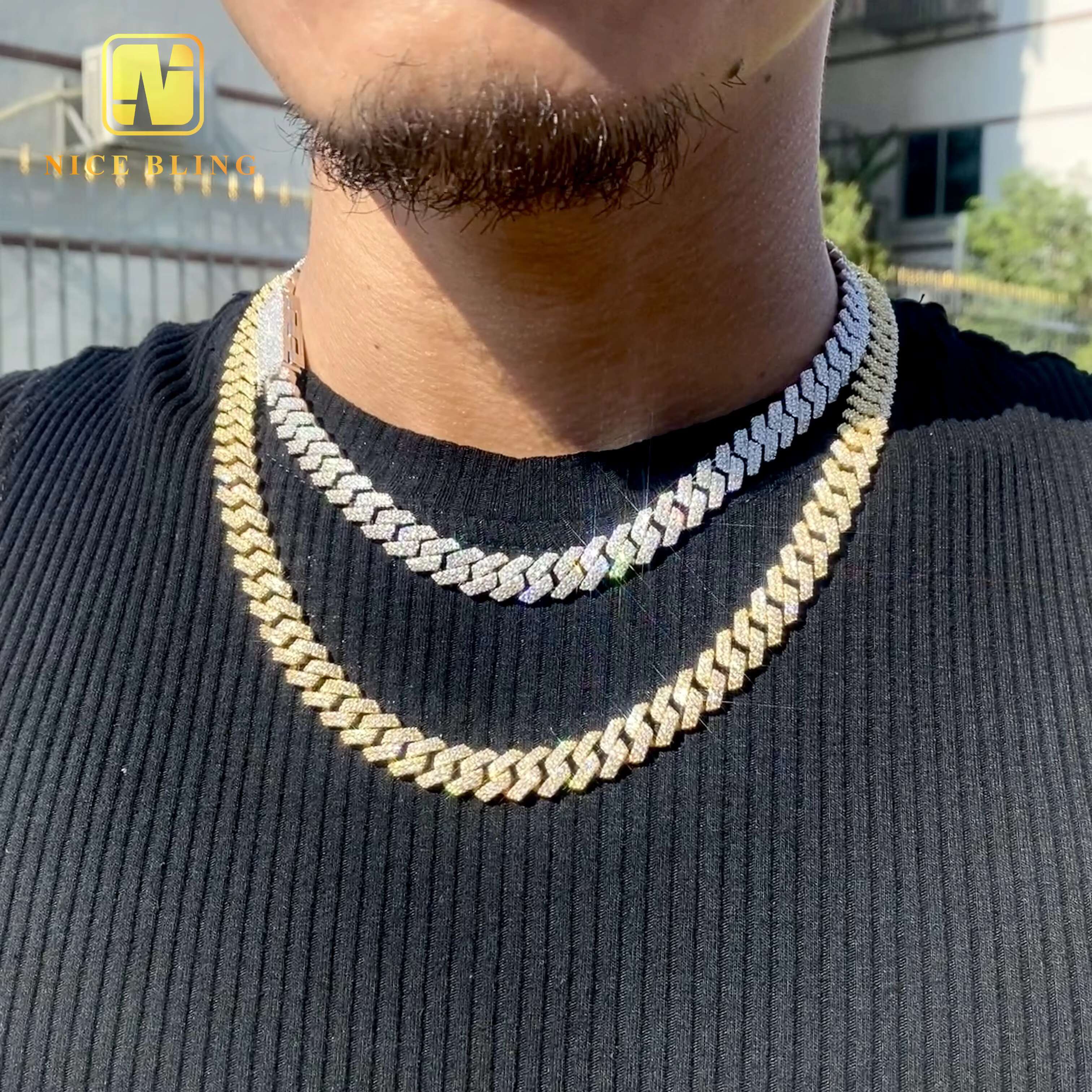 Classic Hot Selling Stocks Pass Diamond Tester 925 Silver 10MM Two Row Regular Popular Moissanite Cuban Link Chain