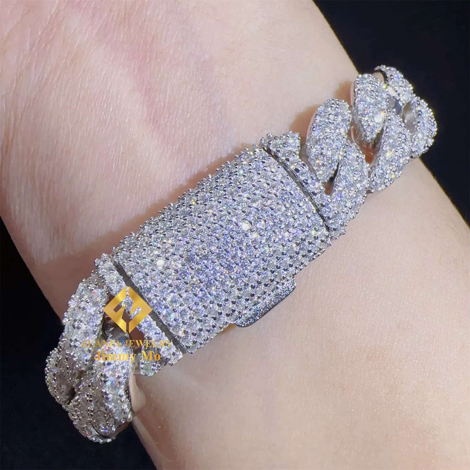 Fashion Style 12mm Two Row 925 Solid Silver Iced Out Hip Hop Fire Jewelry VVS Moissanite Best Quality Cuban Link Chain Bracelet
