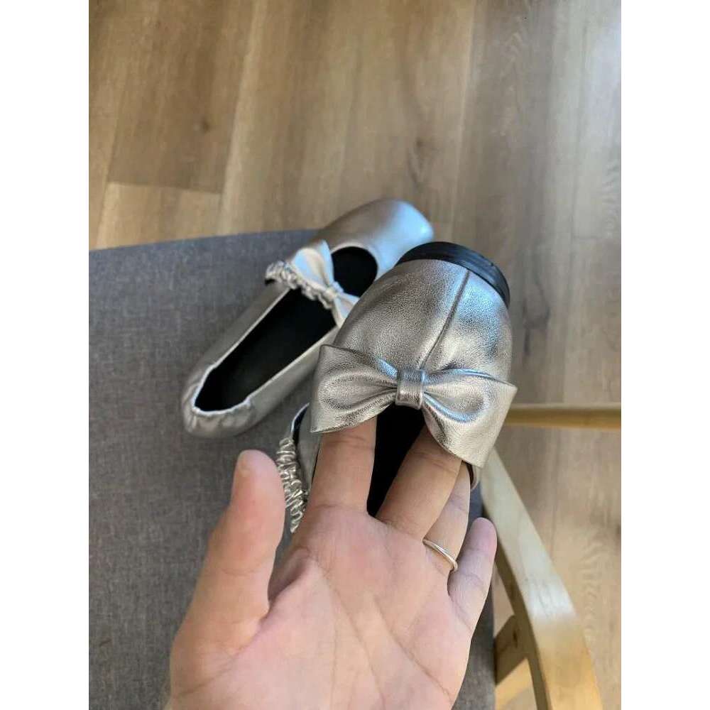 Genuine Leather Korean Style Bowknot Square Toe Mary Jane for Women 2025 Spring Ballet Flat Shoes