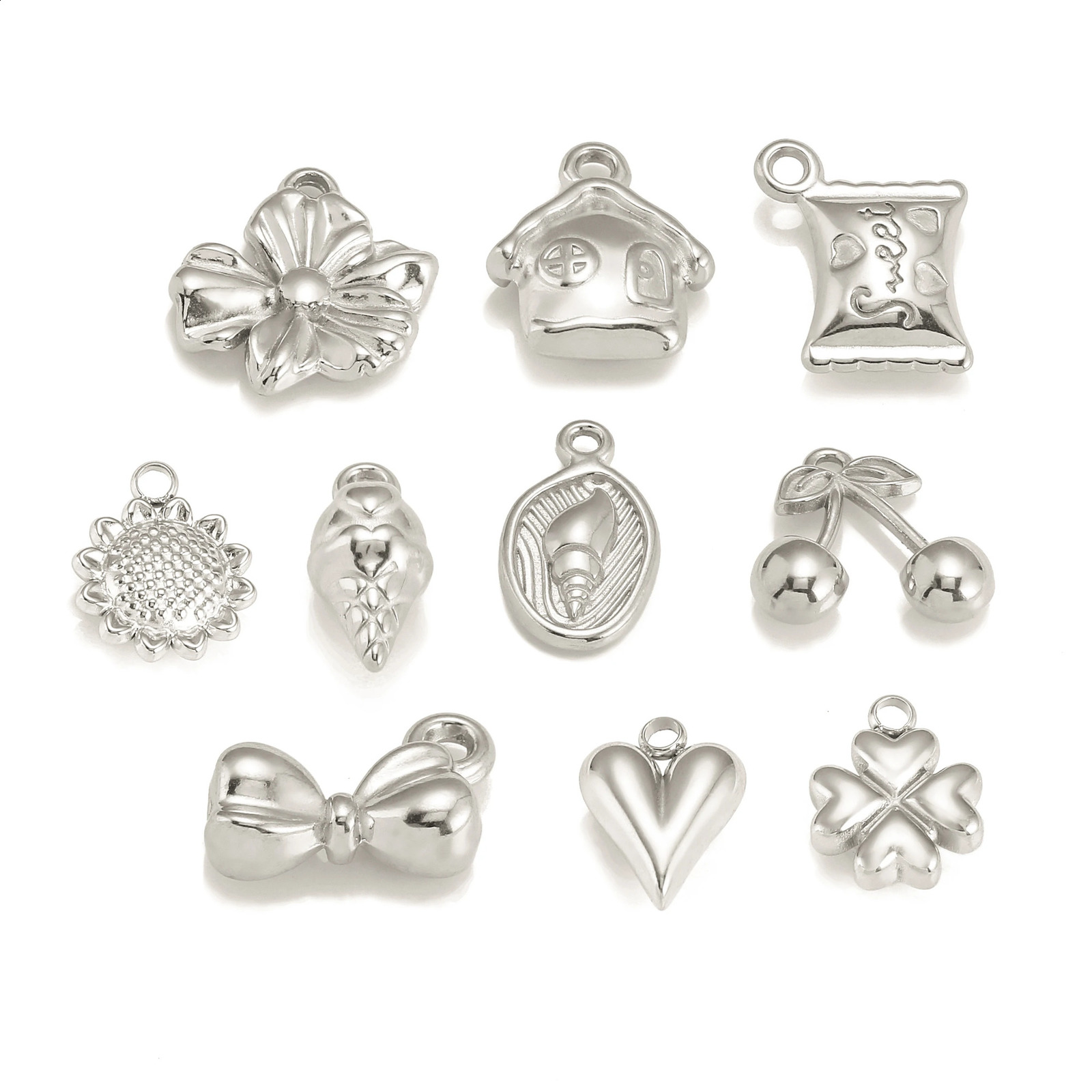 3Pcs Conch ShellSunflowerBalloon HeartSweet Candy Charm No Fade Exquisite Stainless Steel Pendant DIY Necklace Jewelry Making 250519