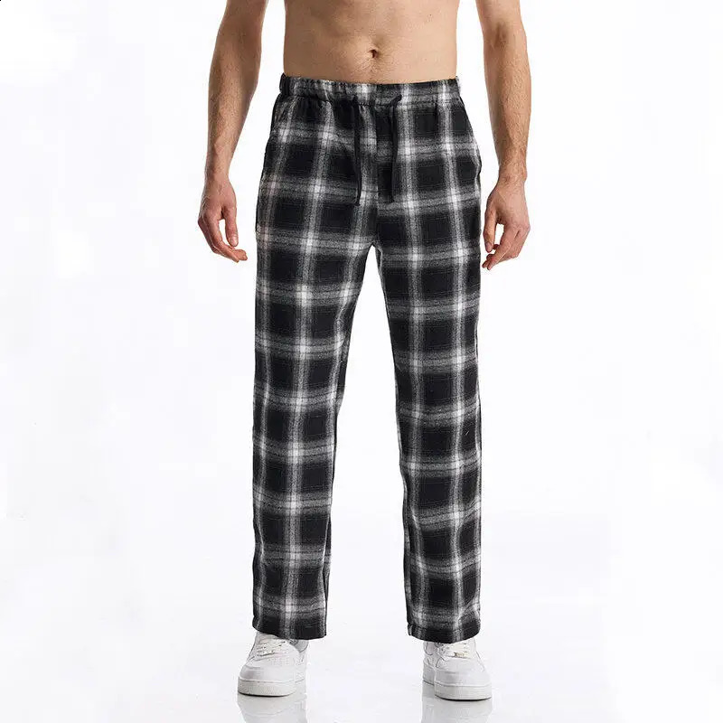 Youth Mens Daily Casual Checkered Striped Pants Homme Elastic Waist Pulling Rope Trousers 250527