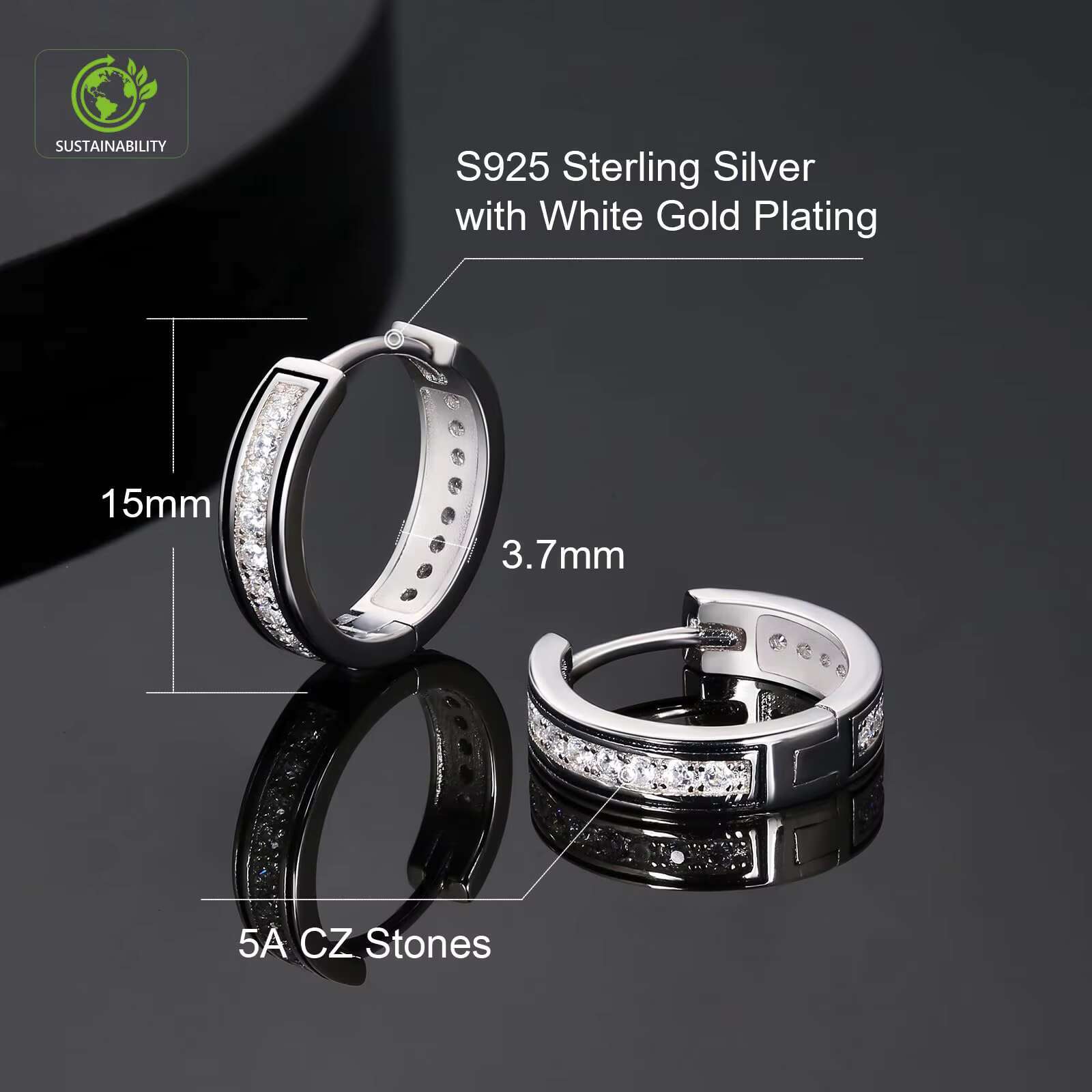 925 Sterling Silver Men Earring 15mm Hip Hop Jewelry 5A CZ Cubic Zirconia Diamond 14k Gold Plated Women Iced Out Hoop Earring