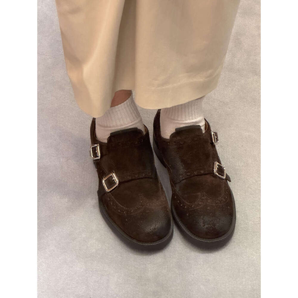 Genuine Vintage Thick Heel Platform Round Toe Deep Mouth Loafers Oxford Carved Derby Small Leather Women's Shoes