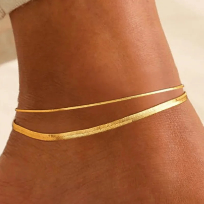 2pc Minimalist DoubleLayer Snake Chain Necklace Bracelet Set Stainless Steel Women Jewelry Gift for Christmas Valentines Day 250519