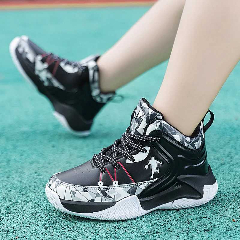 Hot White Purple Kids Basketball Shoes Outdoor Platform Childrens Sports Shoes Trend Casual Non-slip High Top Sneakers For Boy W250529