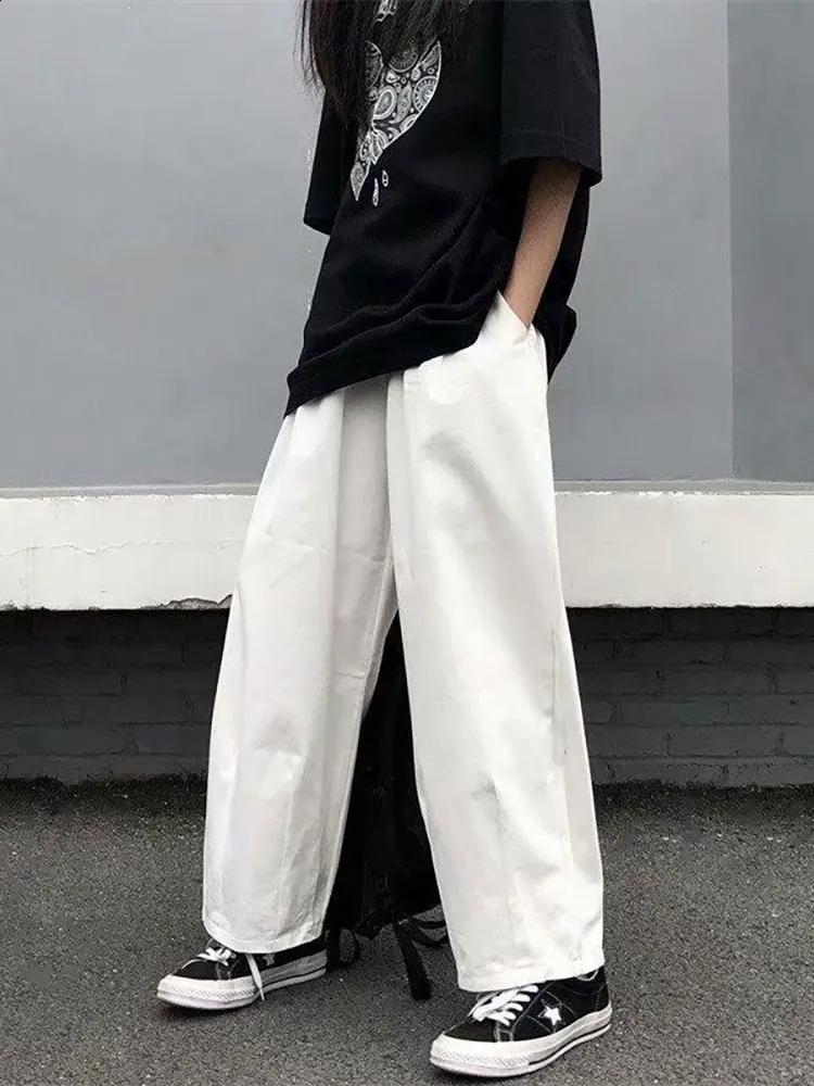 White Cotton Baggy Pants Men Y2k Straight Casual Trousers Loose Wide leg Cargo Pants Male Korean Fashion 250527
