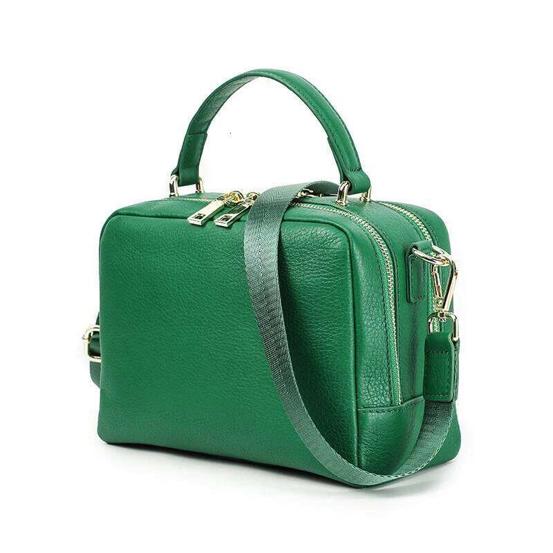Contact'S Crossbody Bags For Women Handbags Full Grain Leather 2 Zippers Green Ladies Shoulder Box Bag