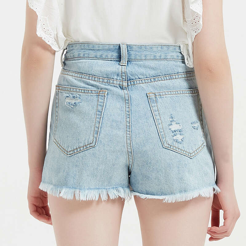 2022 Women's Summer New High-Waisted Denim Shorts with Rips Casual Hot Pants