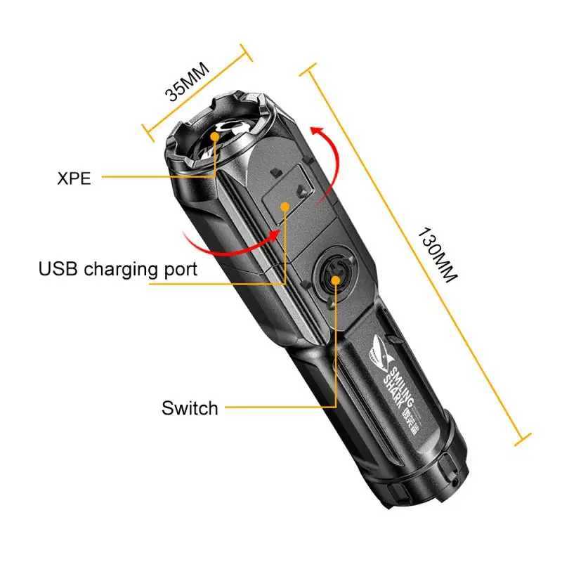 Powerful LED Fltn Rechargeable USB 18650 Waterproof Zoom Fishing Hunting 100000 Lumens Tactical Flashlight LED Flashlight XJ250529