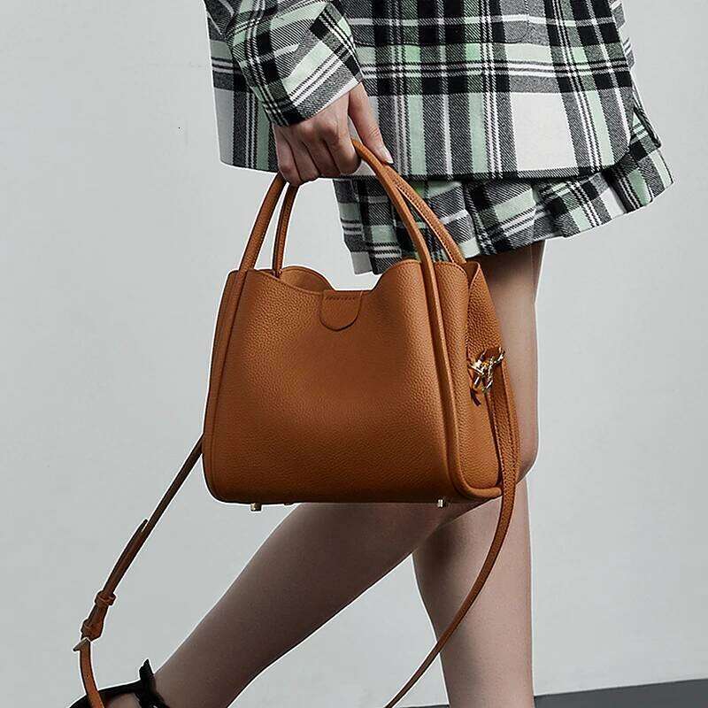 Toptrends Cowhide Genuine Leather Bucket Shoulder Bags For Women 2025 Designer Crossbody Purses Work Tote Ladies Handbags