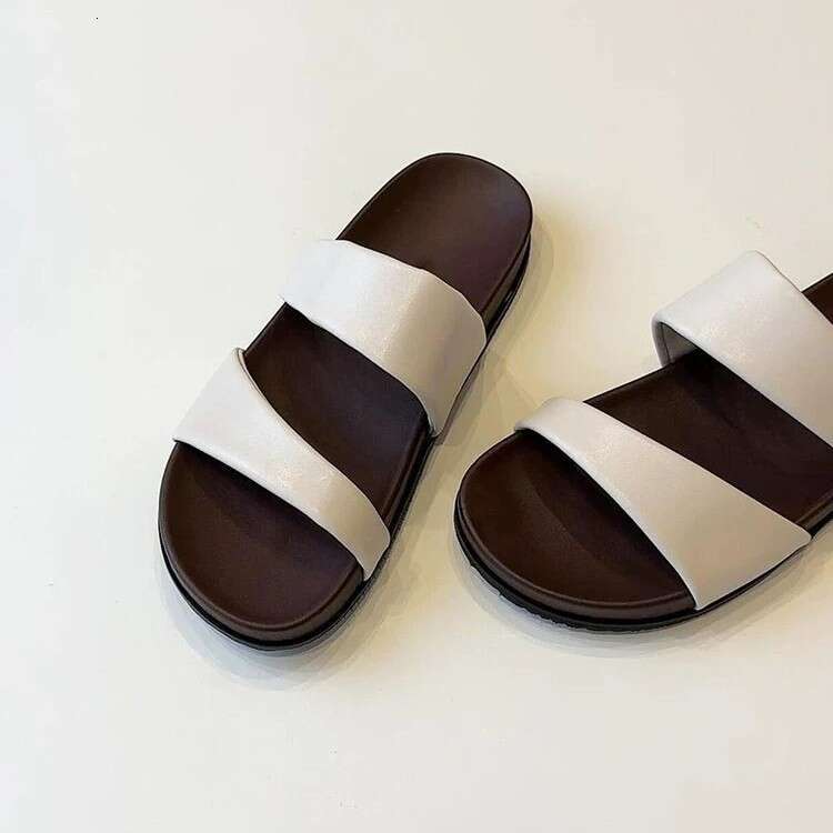 Sheepskin Version ~ Korean Style Round Toe Thick Sole One-Strap Sandals for Women Outdoor Wear 2025 Summer Open-Toe Beach Casual Slippers