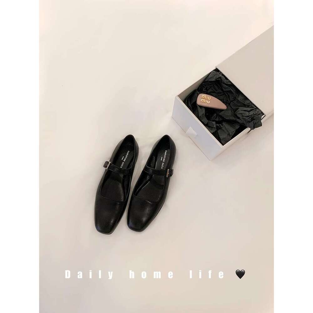Su Yinyin Style Versatile Square Toe Genuine One-Strap Flat Mary Jane for Women Spring and Autumn Small Leather Shoes