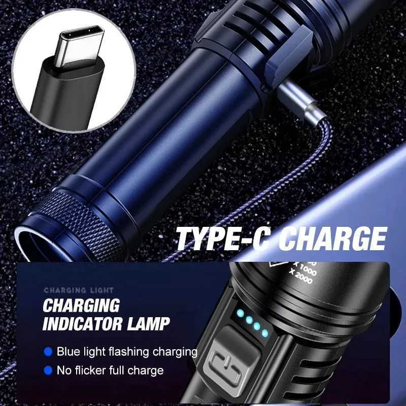 Super Bright 1200Lumen LED Flashlight Zoomable Strong Light with 18650 Rechargeable Battery 3 Modes for Outdoor Emergency XJ250529