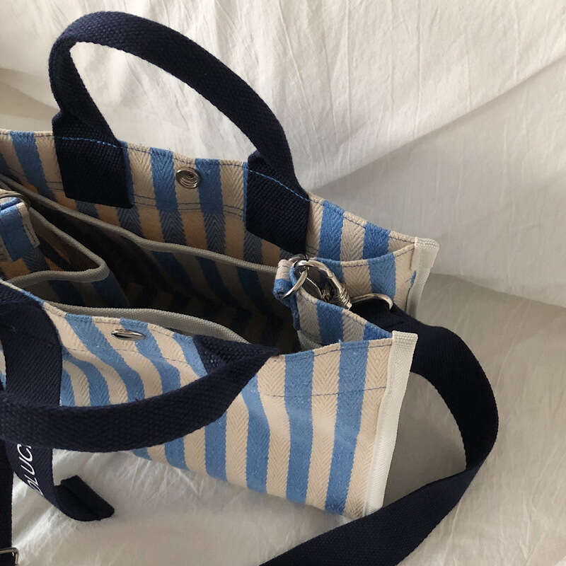 Handheld Small Ins Striped Single Shoulder Canvas Crossbody Women's Tote Bag B5