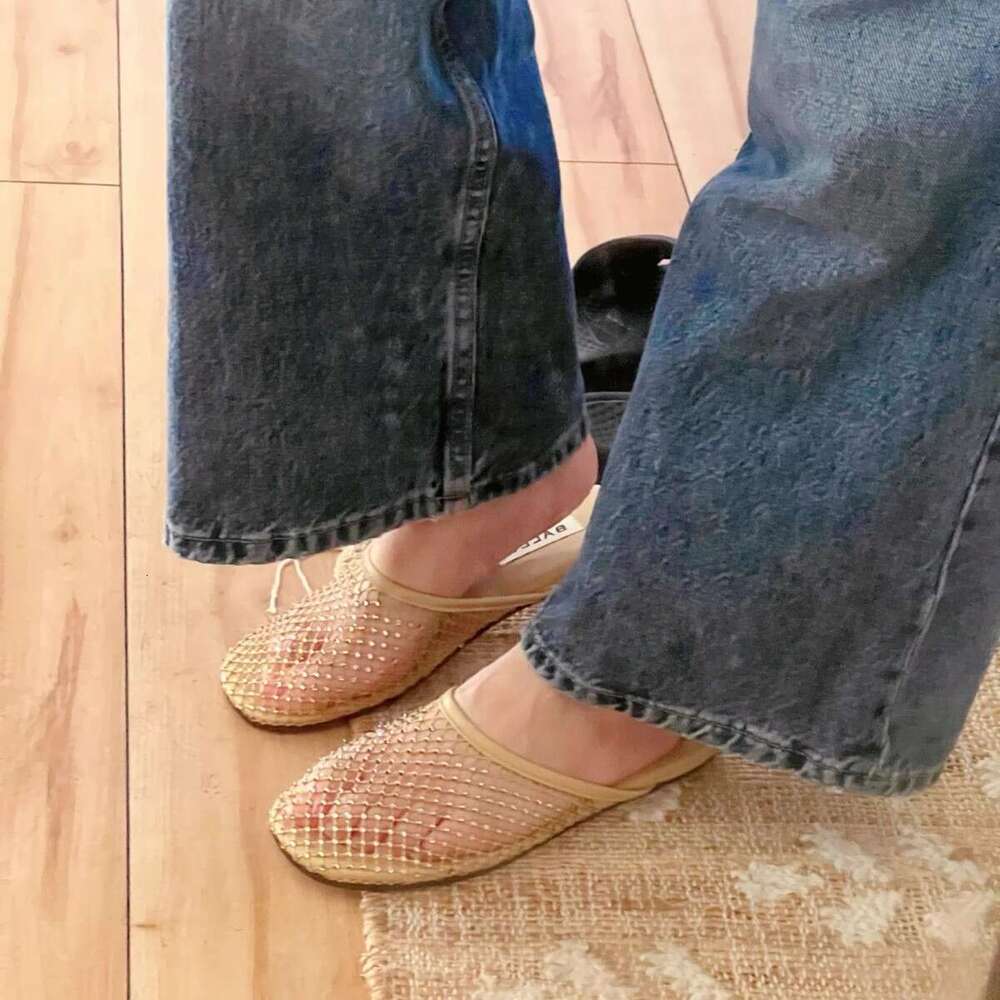 Sheepskin Version ~ French Niche Fishnet Cap Half Slippers for Women 2025 New Summer Outdoor Flat Round Toe Sandals