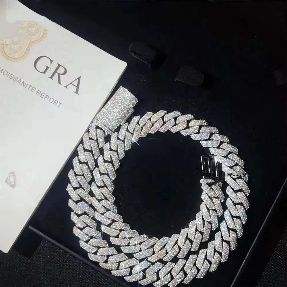 20MM W Gold Chains for Men Prong Chocker S Personalize Iced Out Chain Hip Hop Designer JewelryCuban k Necklace 3 Row Moissanite