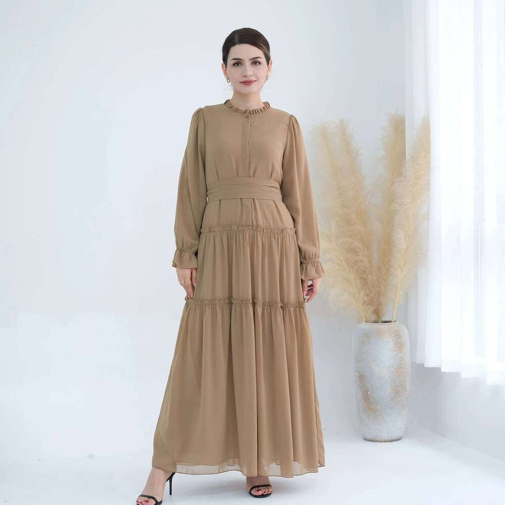 2024 New Solid Color Long Dress Muslim Women Modest Dresses Islam Clothing Elegant Ladies Party Abaya