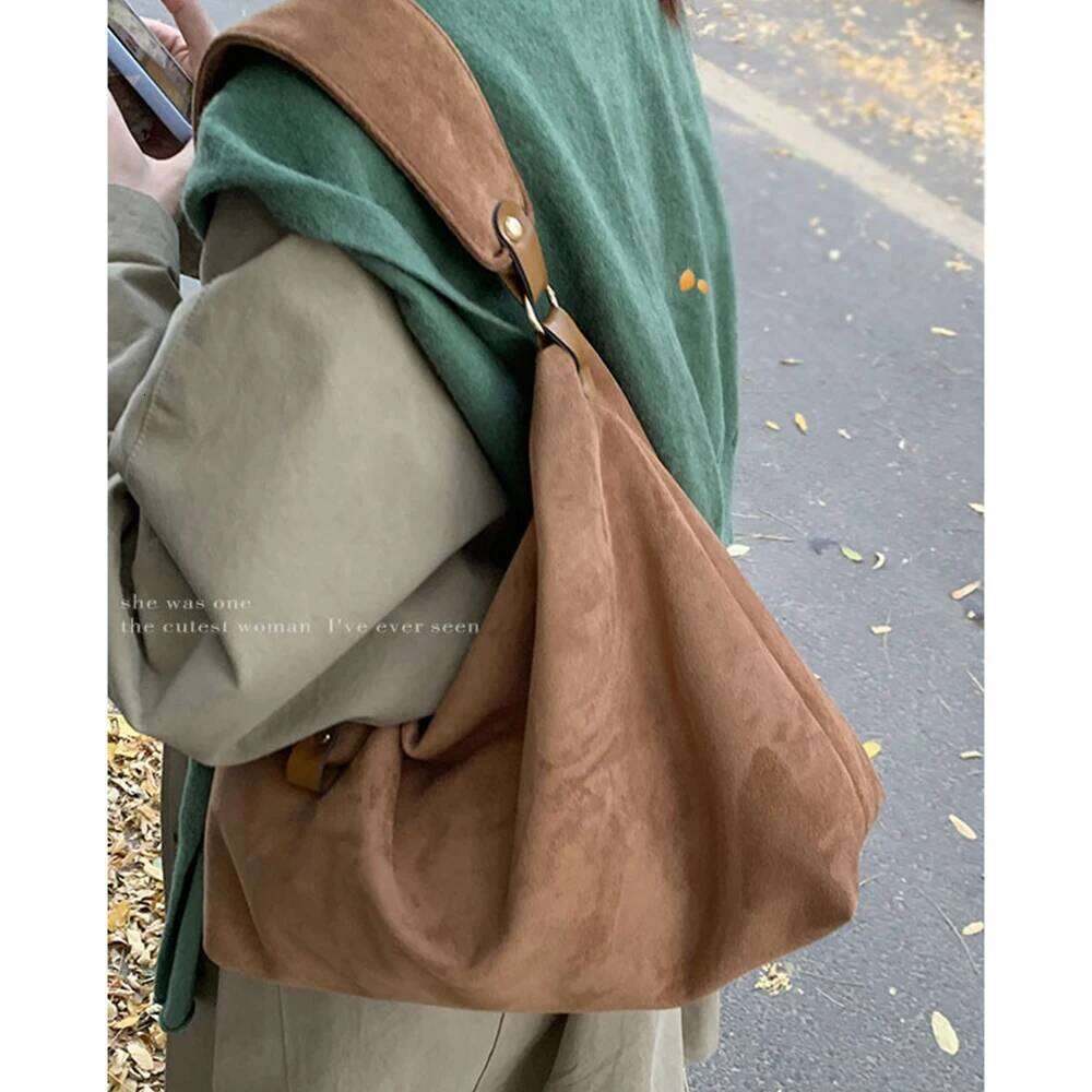 Women's Vintage Faux Suede Shoulder Bag Soft Frosted Handbag And Purses NEW Designer Shopper Tote Bags For Women Clutch Chic