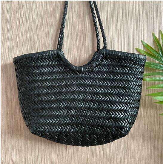 Tote Bag Dragon Handmade Top Layer Cowhide Woven French Underarm Ins Niche Basket Bucket Bag Shoulder Bag Braided Handbag