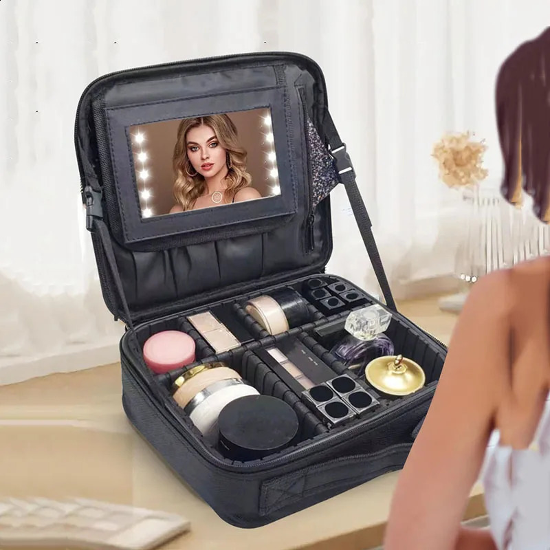 Makeup Case With Mirror Professional Brush Beauty Tools Storage Box For Women Portable Cosmetic Bag Manicure Organizer Travel 250528
