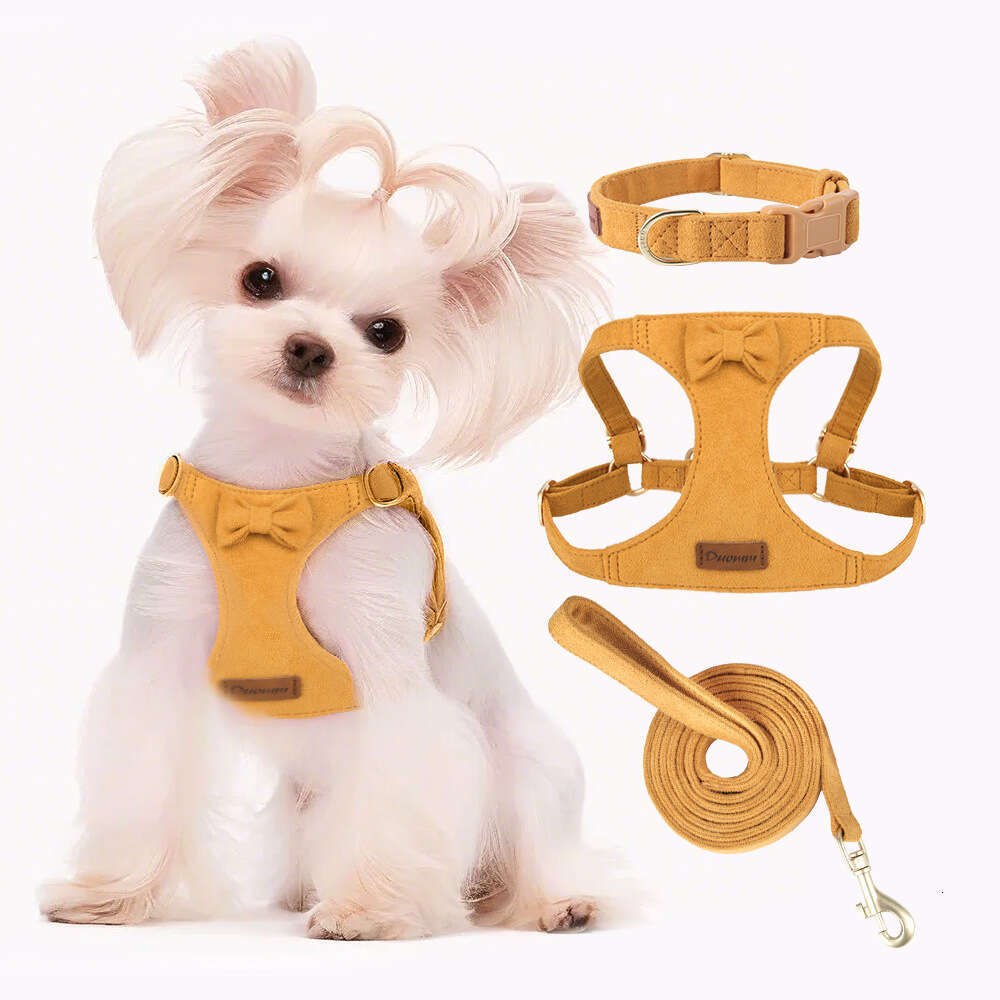 New Leash Vest-Style Collar Deer Fiber Veet Dog Chest Harness Three-Piece Set Pet Supplies