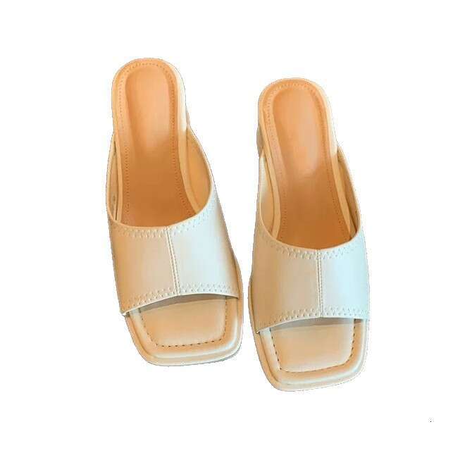 Cowhide Version ~ Korean Square Wedge Open Toe One-Strap for Women Outdoor 2025 Summer Fashion High Heel Sandals