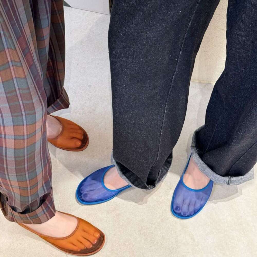 Genuine Leather Round Toe Flat Ballet for Women Spring Summer Mesh Semi-Transparent Breathable Shallow Mouth Single Shoes