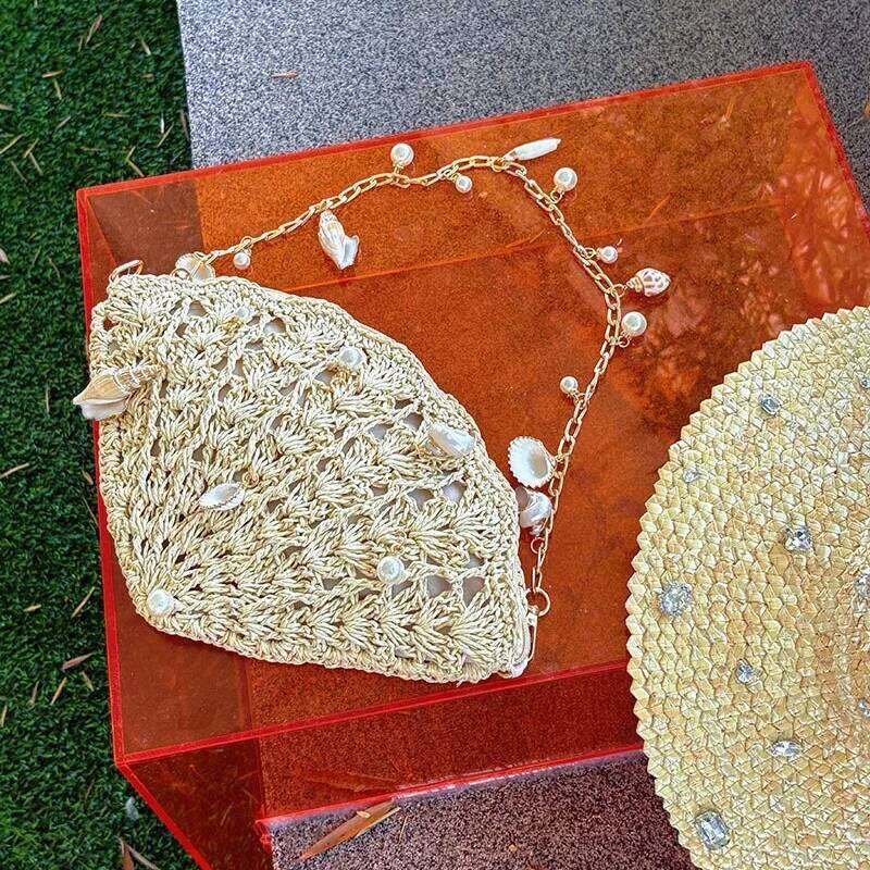 Women's Bags Designer Bohemian Conch Shell Straw Summer Pearls Beach Bags For Women Handbags And Purses Travel Hollow Woven Shoulder Bag Clutch