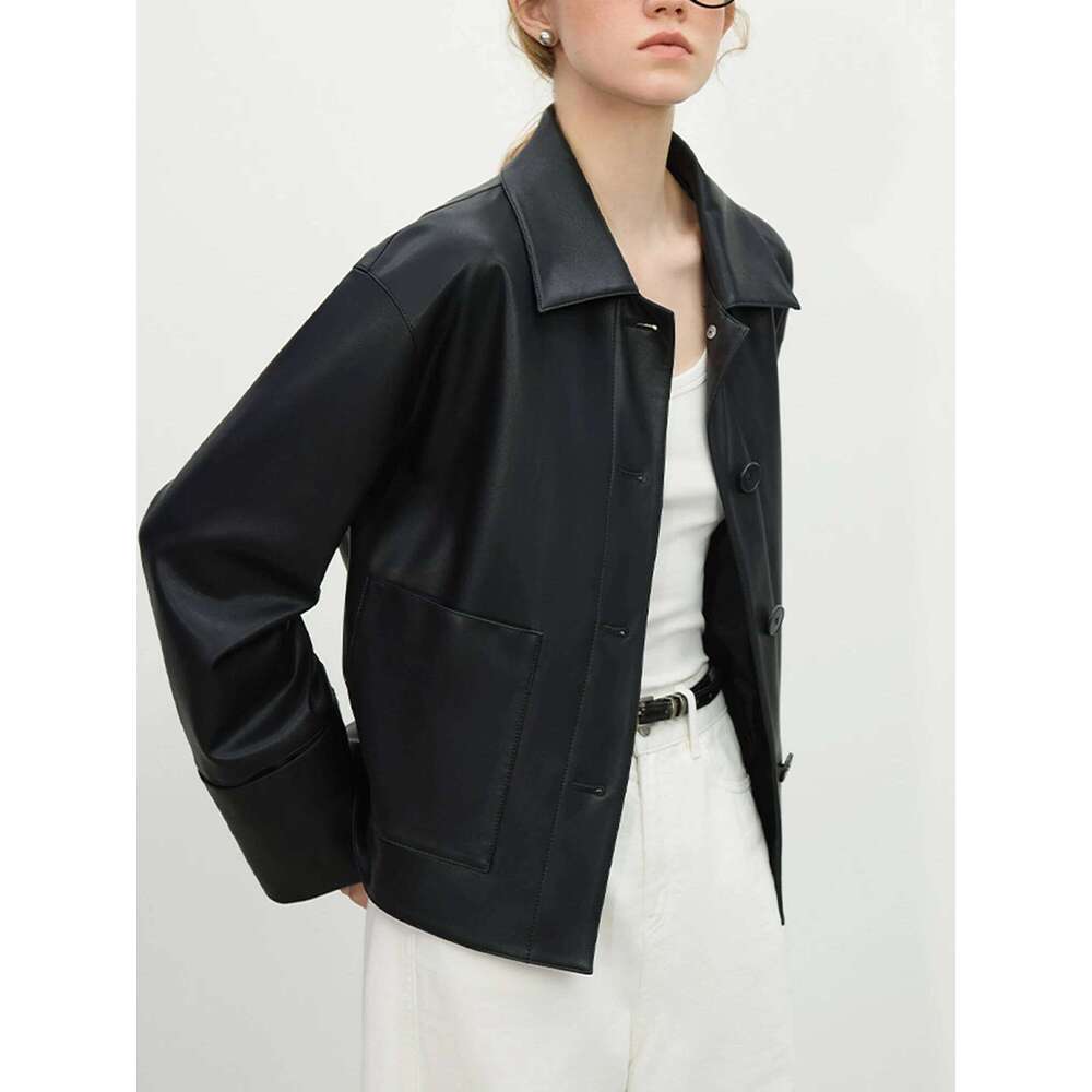 FSLE Retro Korean Style Single-breasted PU Leather for Women 2025 Spring New Short Versatile Casual Jacket 25FS11156