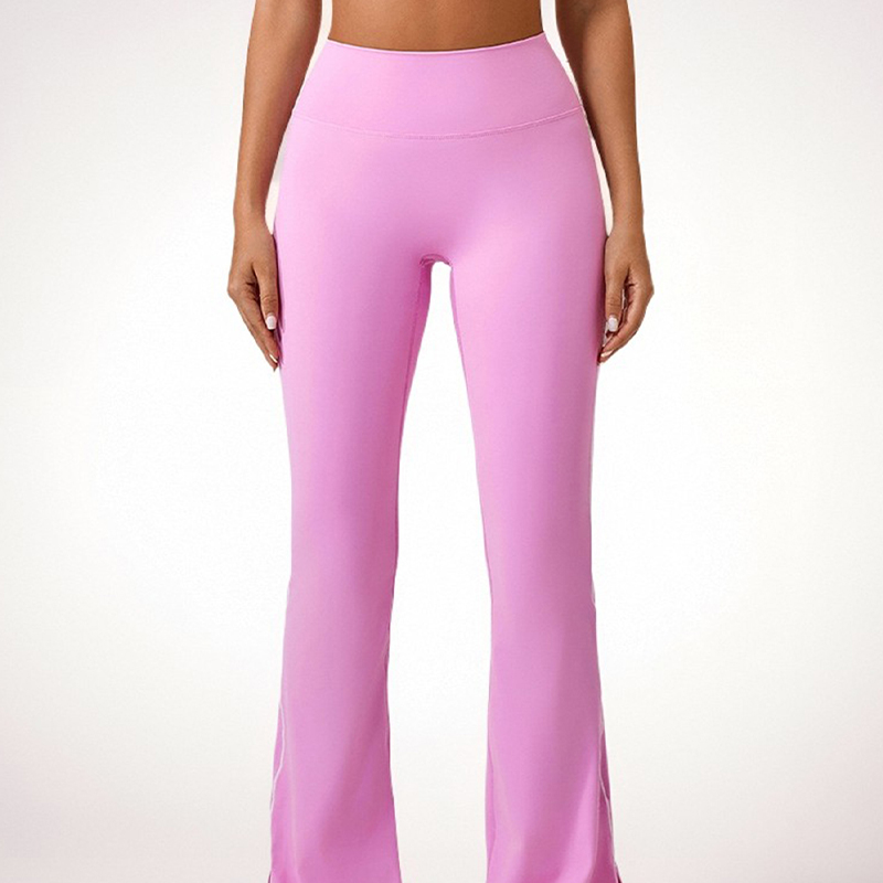 High-Waist Womens Yoga Pant: Stretchy Fabric with Flared Hem and Side Slits for Comfort during Exercise