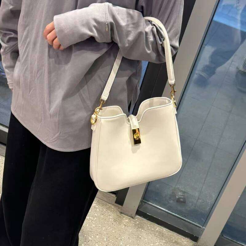 Brand Design Lock Buckle Shoulder Women Genuine Leather Elegant Commute Handbags Concise Fashion Bucket Bags 2025