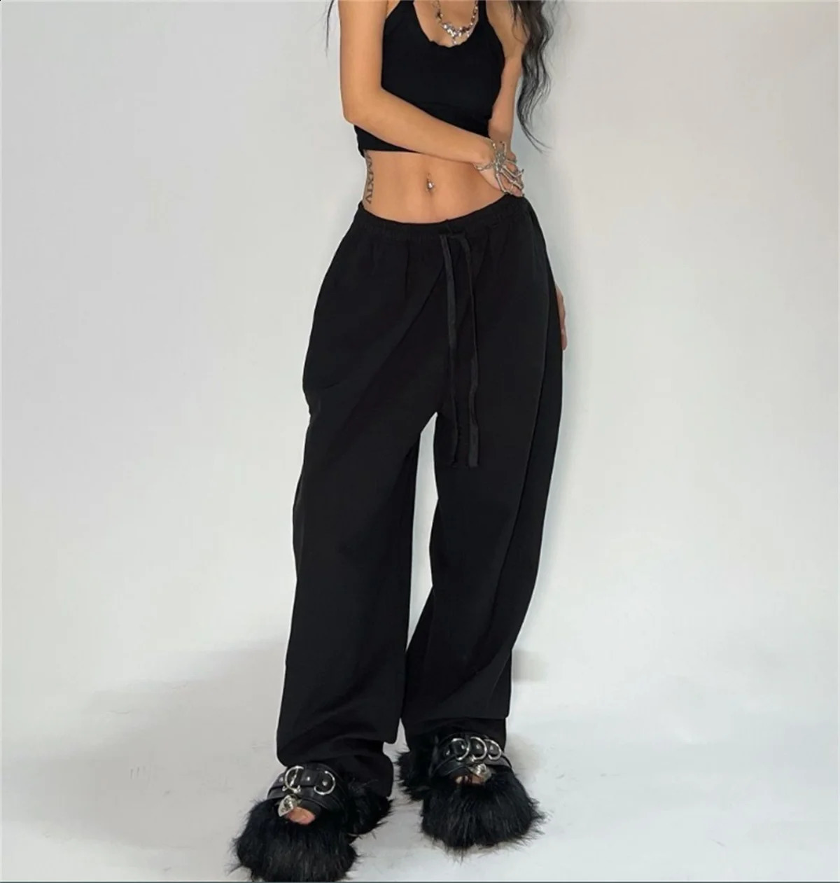 Casual Solid Sweatpants For Women High Waist Lace Up Loose Joggers Pant Classic Baggy Streetwear Female Sport Dance Trouser Y2K 250529Z