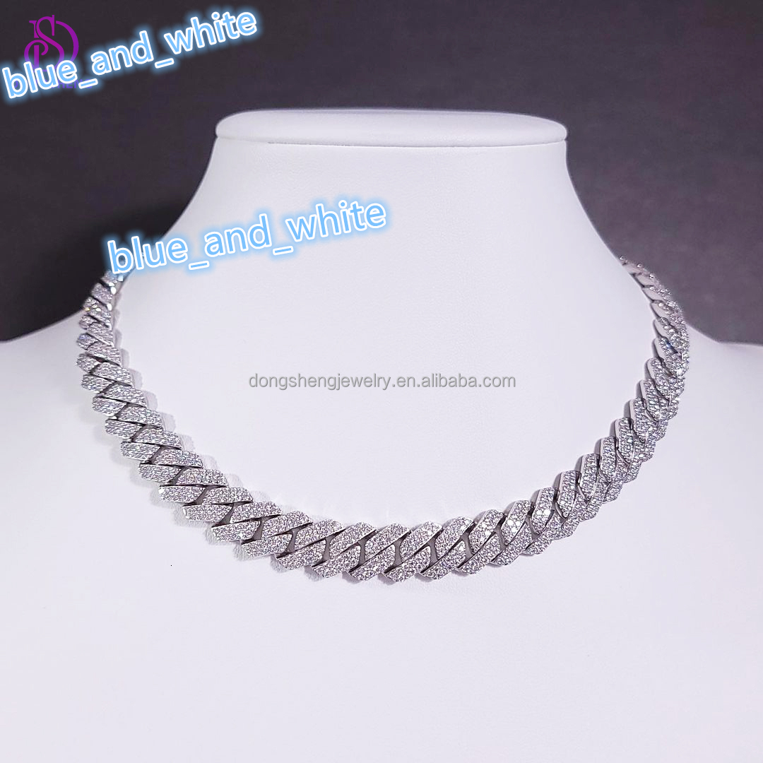Custom Fine Jewelry 18mm 20mm Hiphop Necklace 925 Sterling Silver Ice Out Vvs Moissanite Diamond Cuban Link Chain