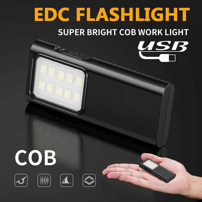 COB Flashlights 4 Lighting Modes Torch USB Rechargeable EDC Flashlight WIth Pen Clip Strobe for fishing Camping Repair Torch XJ250529